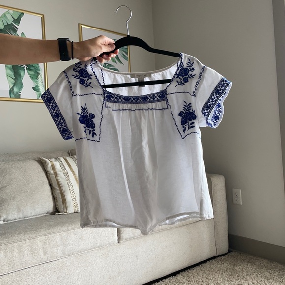 White and Blue Boho Shirt - Picture 1 of 3